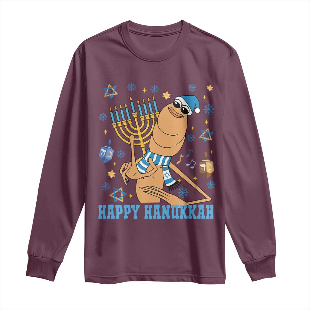 Funny Marcus The Worm Hanukkah Meme Long Sleeve Shirt TS14 Maroon Print Your Wear