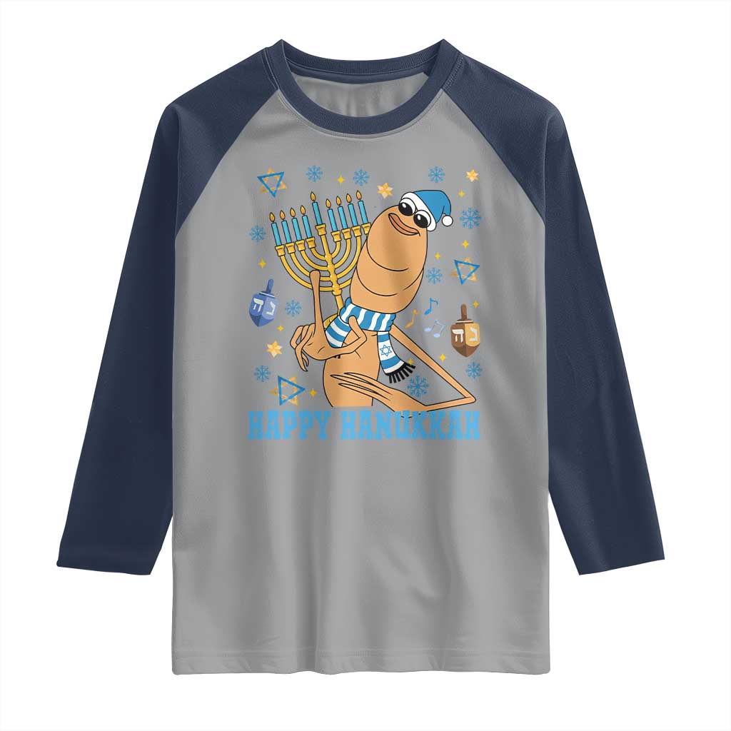 Funny Marcus The Worm Hanukkah Meme Raglan Shirt TS14 Sport Gray Navy Print Your Wear