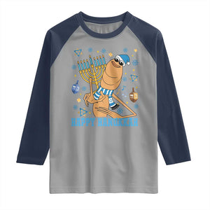 Funny Marcus The Worm Hanukkah Meme Raglan Shirt TS14 Sport Gray Navy Print Your Wear
