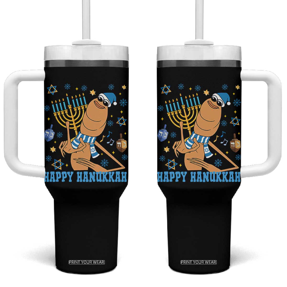 Funny Marcus The Worm Hanukkah Meme Tumbler With Handle TS14 One Size: 40 oz Black Print Your Wear