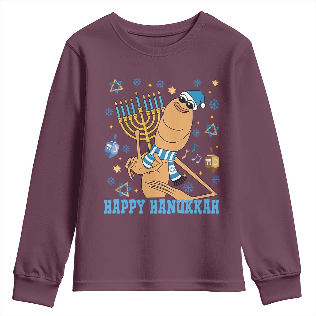 Funny Marcus The Worm Hanukkah Meme Youth Sweatshirt TS14 Maroon Print Your Wear