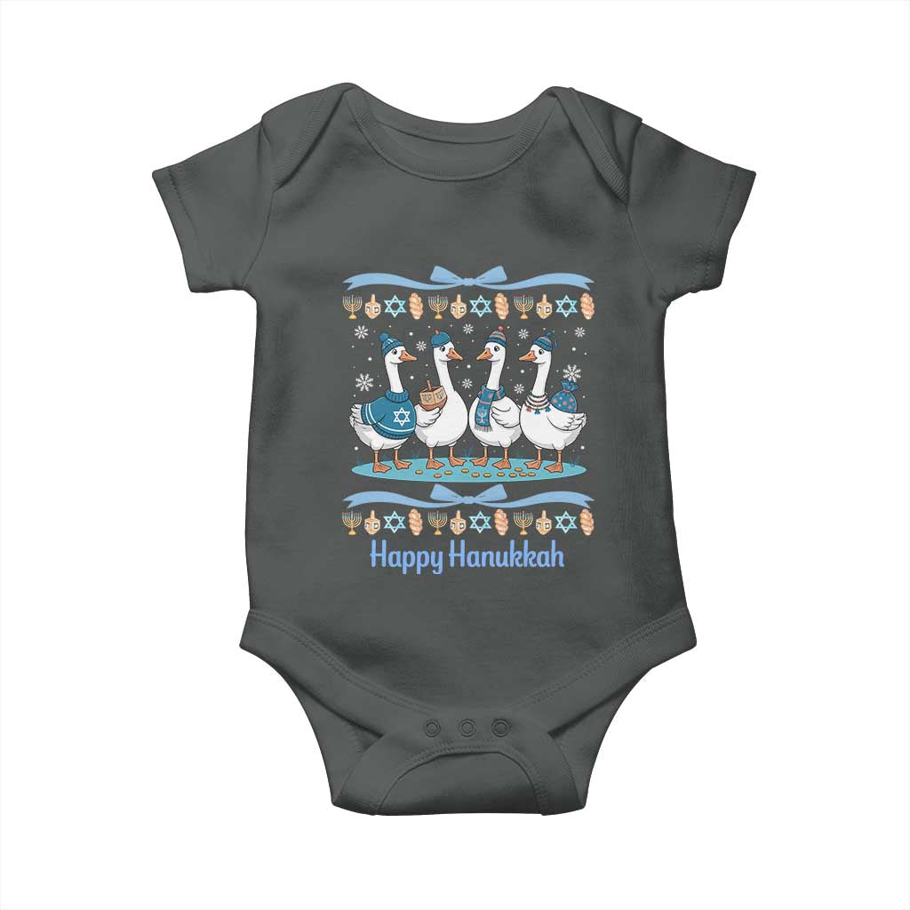 Happy Hanukkah Baby Onesie Funny Silly Goose Chanukah TS14 Dark Heather Print Your Wear