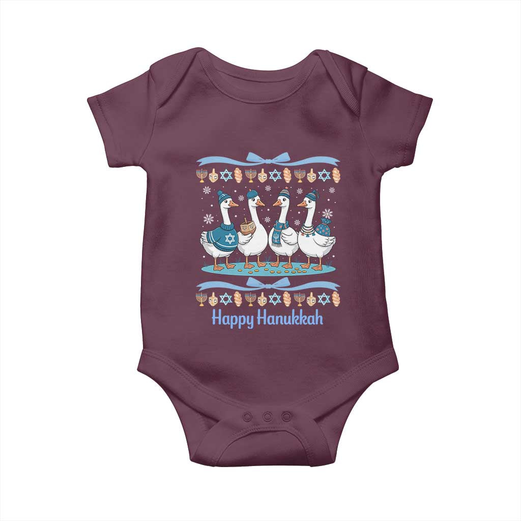 Happy Hanukkah Baby Onesie Funny Silly Goose Chanukah TS14 Maroon Print Your Wear