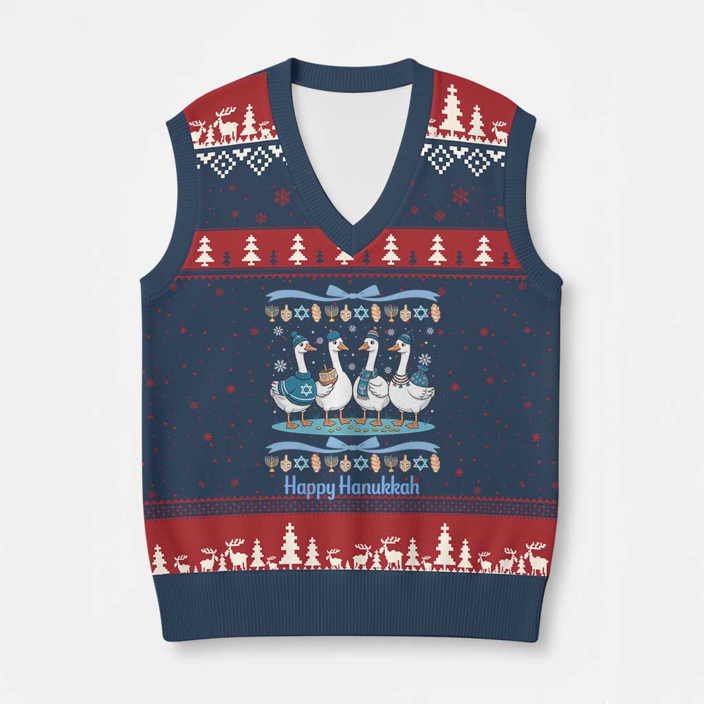 Happy Hanukkah V-Neck Knit Sweater Vest Funny Silly Goose Chanukah TS14 Navy Red Print Your Wear