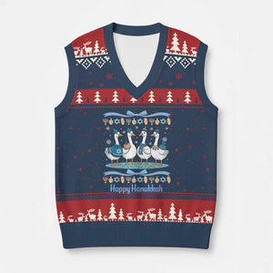 Happy Hanukkah V-Neck Knit Sweater Vest Funny Silly Goose Chanukah TS14 Navy Red Print Your Wear