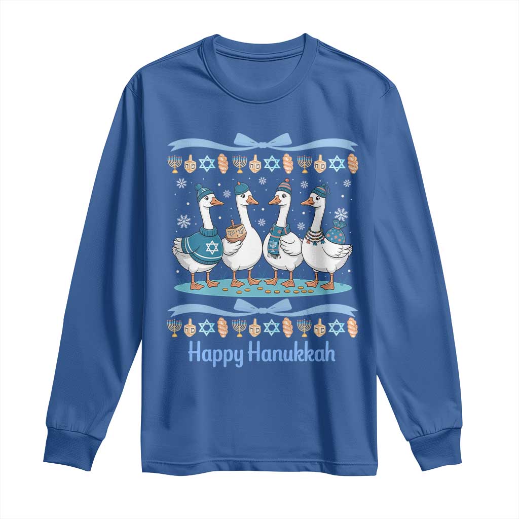 Happy Hanukkah Long Sleeve Shirt Funny Silly Goose Chanukah TS14 Royal Blue Print Your Wear