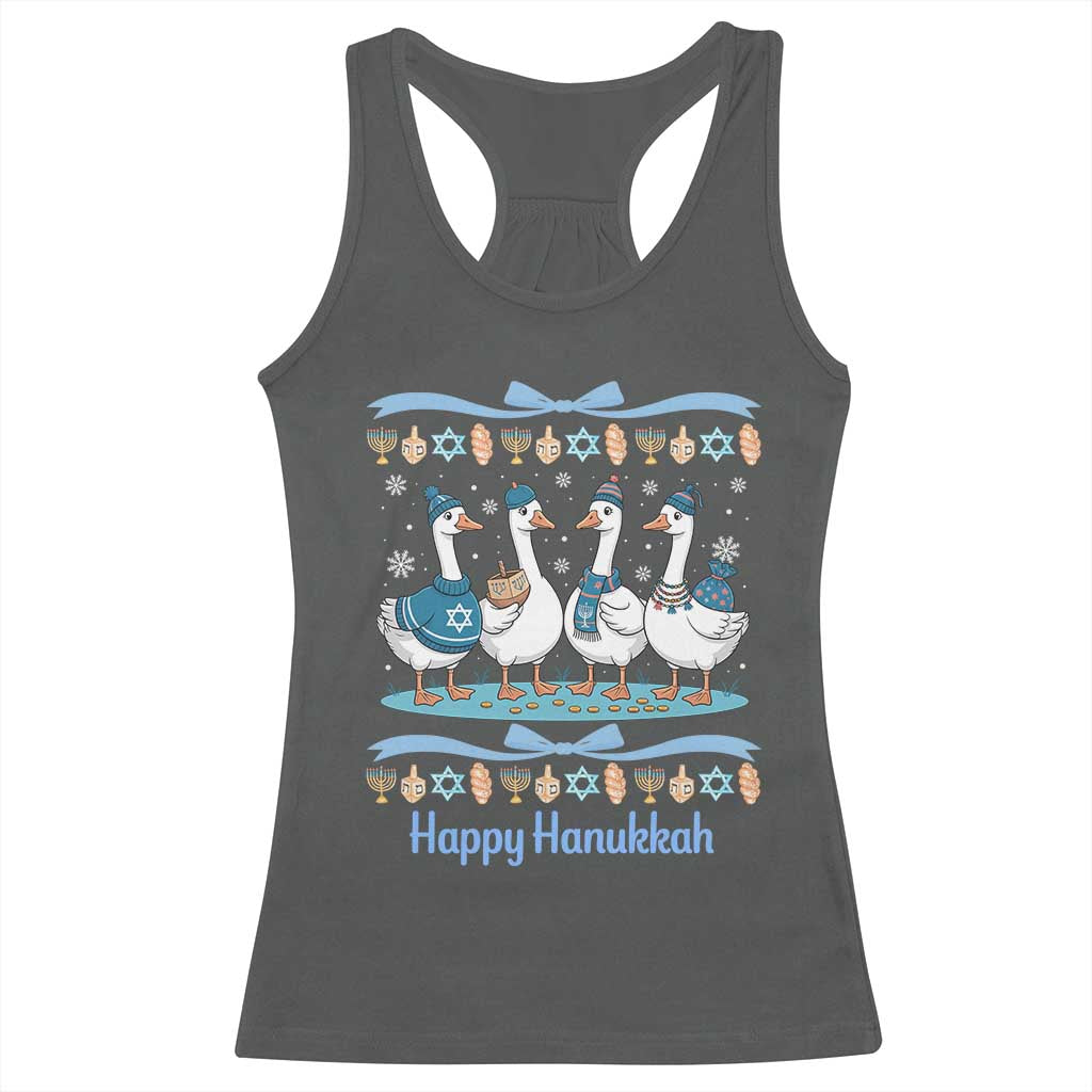 Happy Hanukkah Racerback Tank Top Funny Silly Goose Chanukah TS14 Dark Heather Print Your Wear