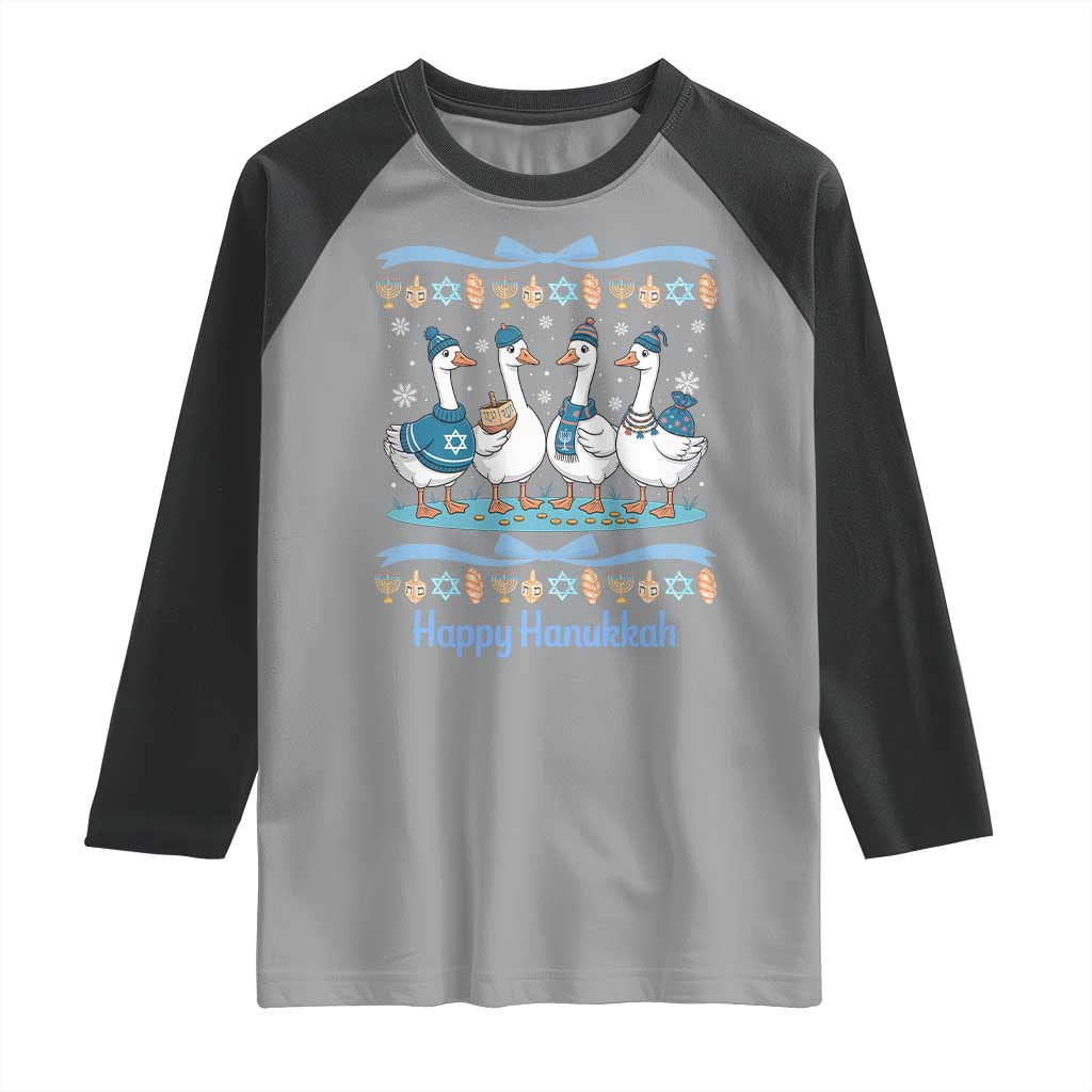 Happy Hanukkah Raglan Shirt Funny Silly Goose Chanukah TS14 Sport Gray Black Print Your Wear