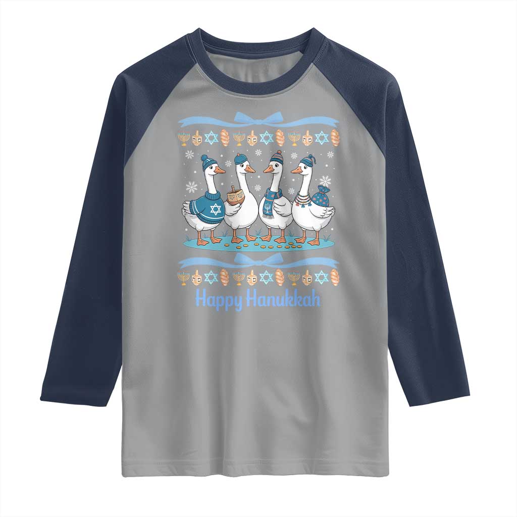 Happy Hanukkah Raglan Shirt Funny Silly Goose Chanukah TS14 Sport Gray Navy Print Your Wear