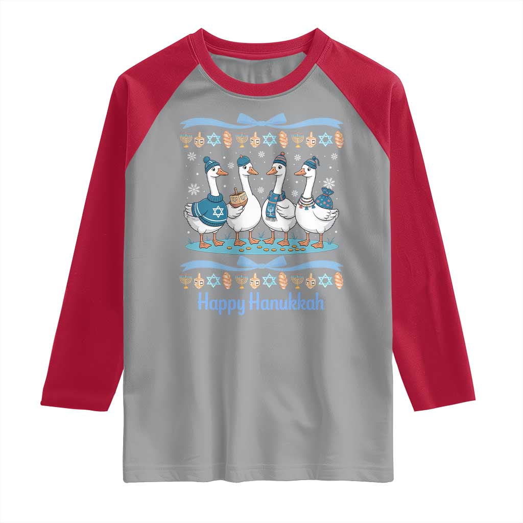 Happy Hanukkah Raglan Shirt Funny Silly Goose Chanukah TS14 Sport Gray Red Print Your Wear