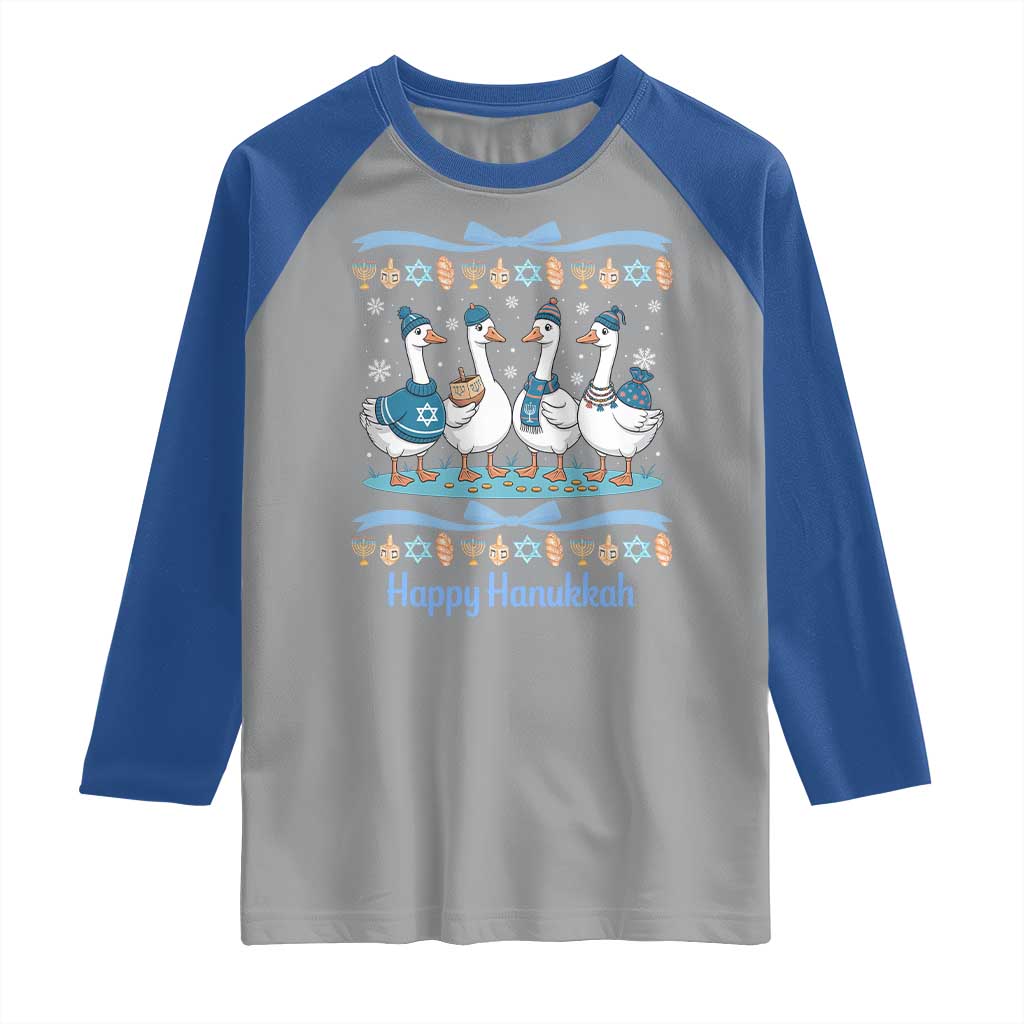 Happy Hanukkah Raglan Shirt Funny Silly Goose Chanukah TS14 Sport Gray Royal Print Your Wear