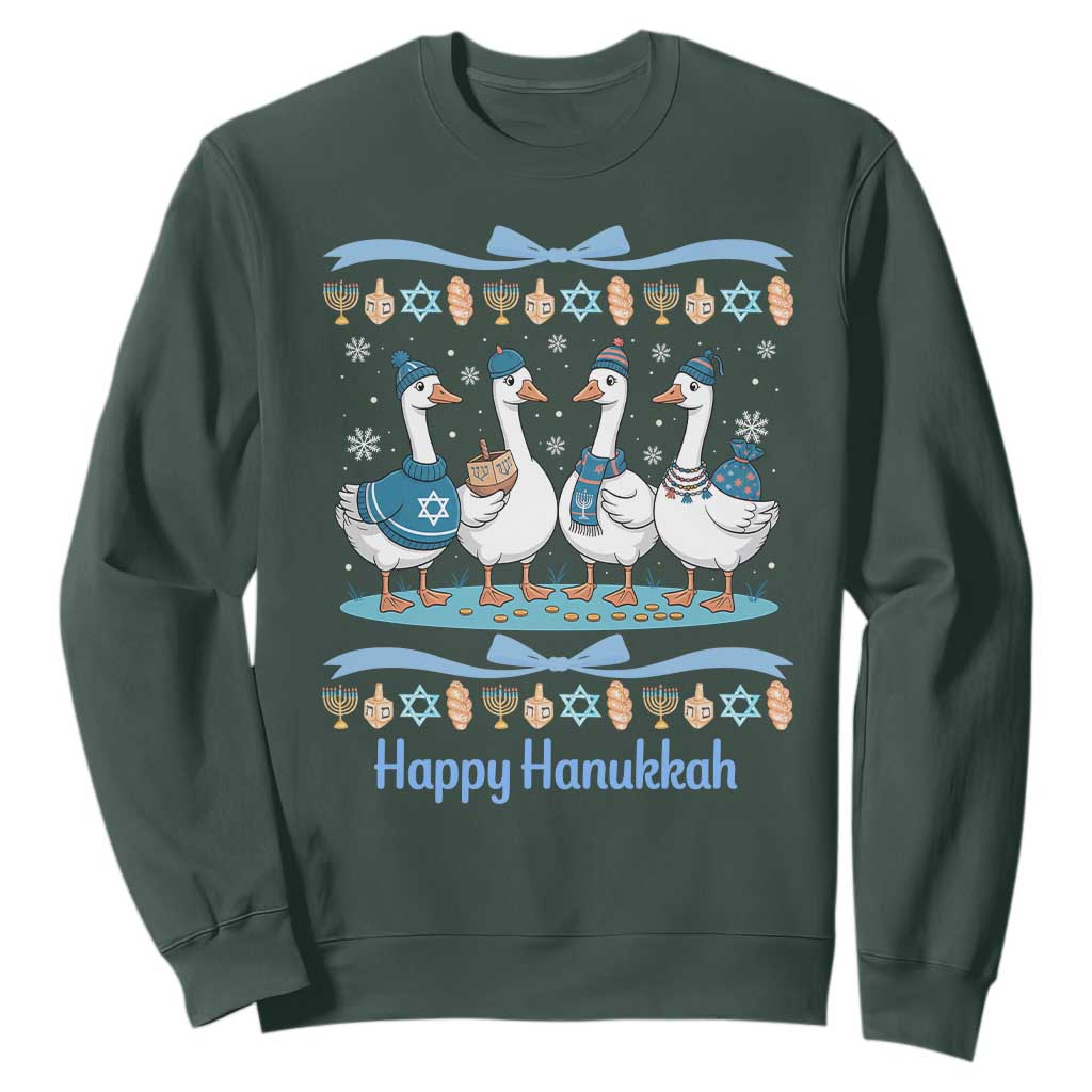 Happy Hanukkah Sweatshirt Funny Silly Goose Chanukah TS14 Dark Forest Green Print Your Wear
