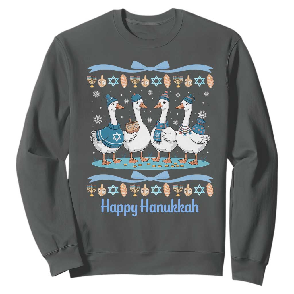 Happy Hanukkah Sweatshirt Funny Silly Goose Chanukah TS14 Dark Heather Print Your Wear