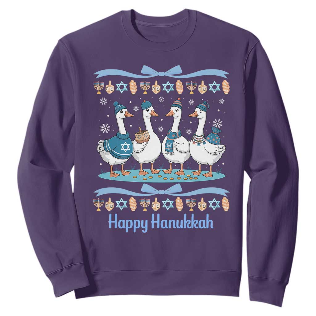 Happy Hanukkah Sweatshirt Funny Silly Goose Chanukah TS14 Purple Print Your Wear