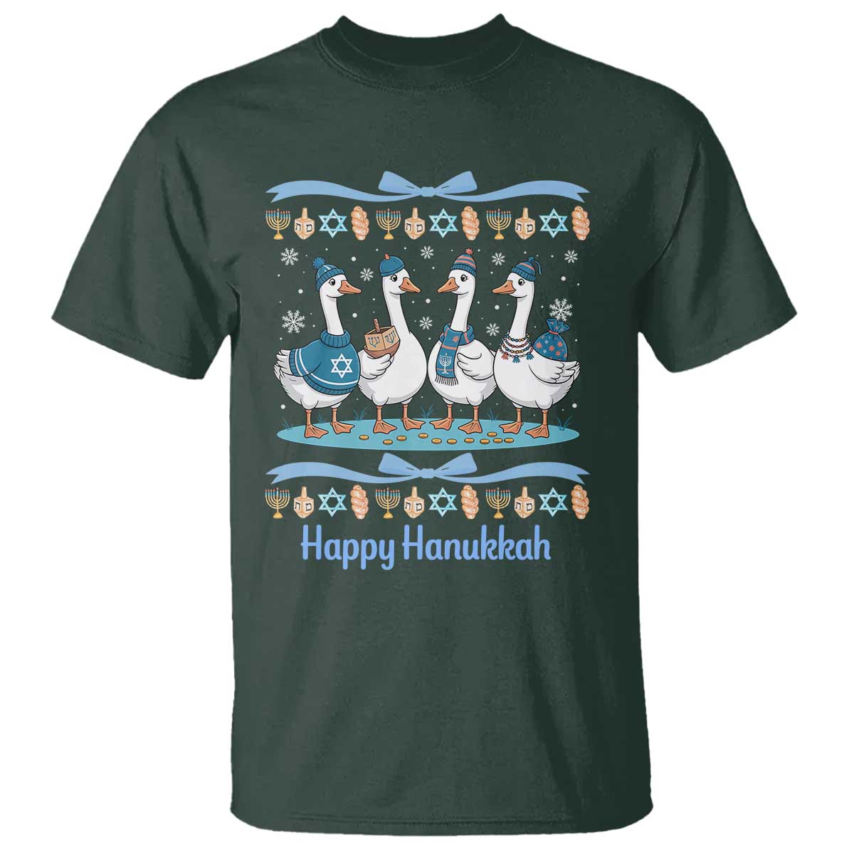 Happy Hanukkah T Shirt Funny Silly Goose Chanukah TS14 Dark Forest Green Print Your Wear