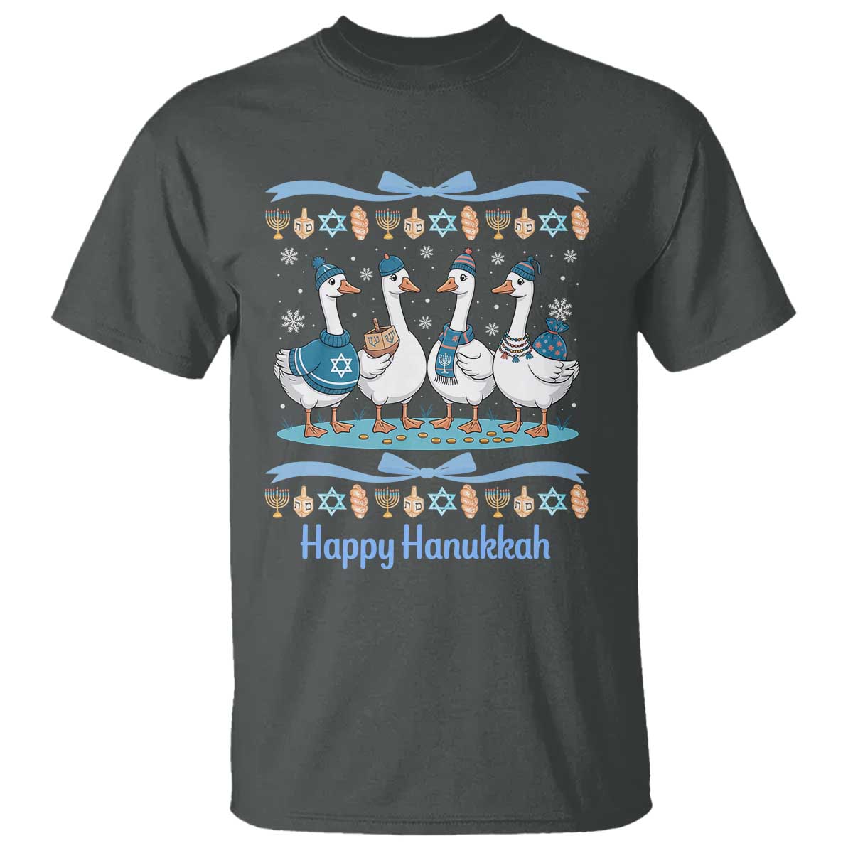 Happy Hanukkah T Shirt Funny Silly Goose Chanukah TS14 Dark Heather Print Your Wear