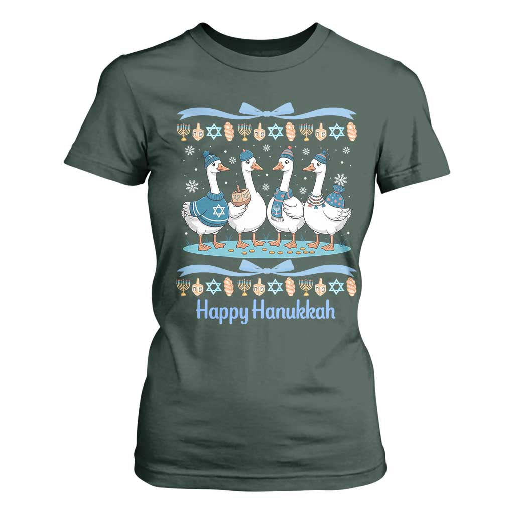 Happy Hanukkah T Shirt For Women Funny Silly Goose Chanukah TS14 Dark Forest Green Print Your Wear