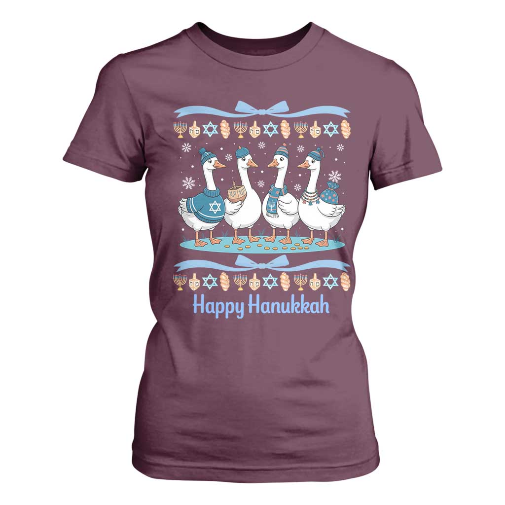Happy Hanukkah T Shirt For Women Funny Silly Goose Chanukah TS14 Maroon Print Your Wear