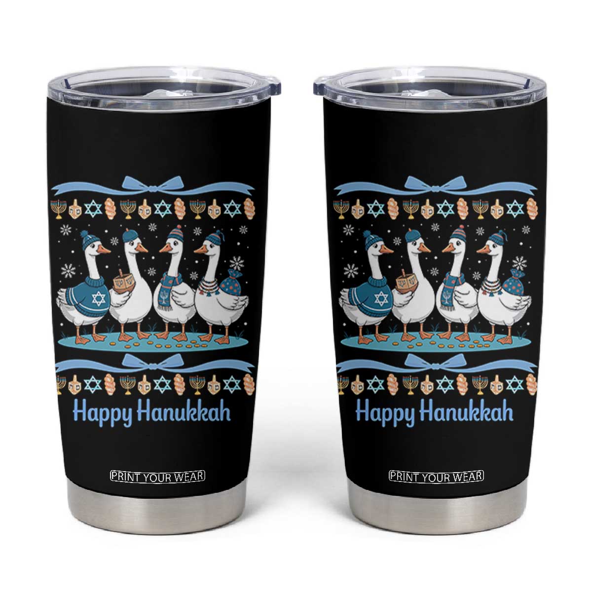 Happy Hanukkah Tumbler Cup Funny Silly Goose Chanukah TS14 Black Print Your Wear
