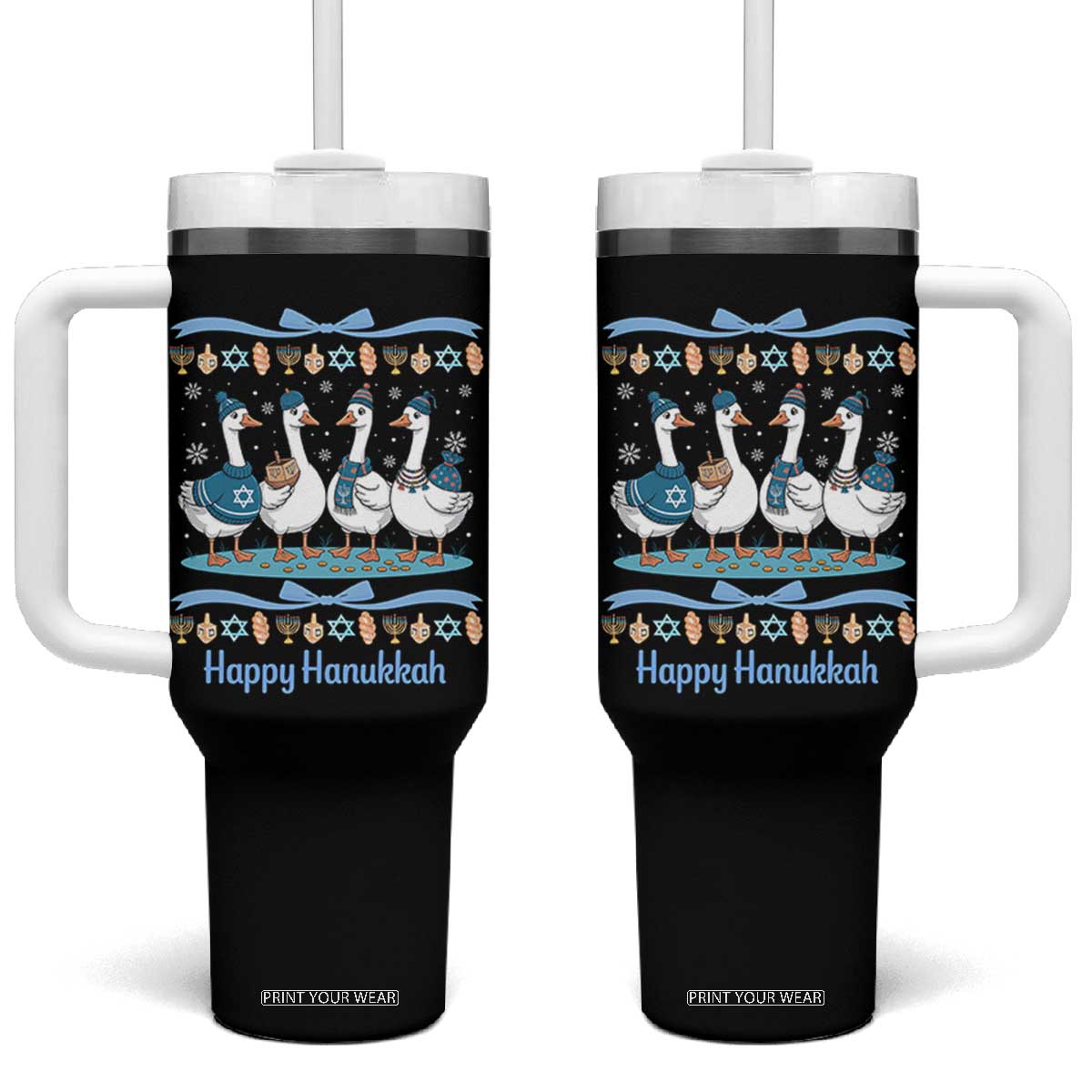 Happy Hanukkah Tumbler With Handle Funny Silly Goose Chanukah TS14 One Size: 40 oz Black Print Your Wear
