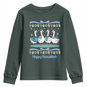 Happy Hanukkah Youth Sweatshirt Funny Silly Goose Chanukah TS14 Dark Forest Green Print Your Wear