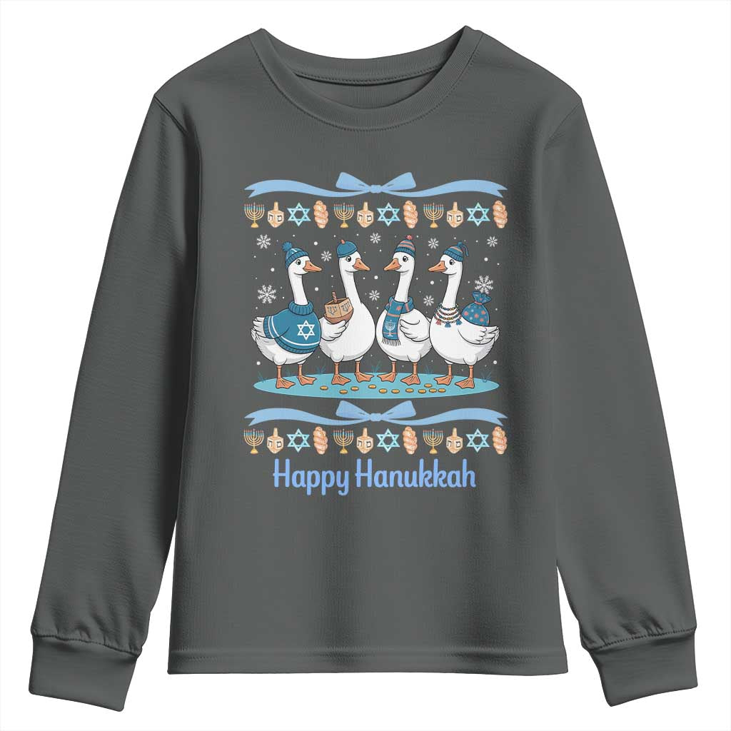 Happy Hanukkah Youth Sweatshirt Funny Silly Goose Chanukah TS14 Dark Heather Print Your Wear