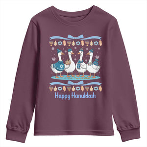 Happy Hanukkah Youth Sweatshirt Funny Silly Goose Chanukah TS14 Maroon Print Your Wear