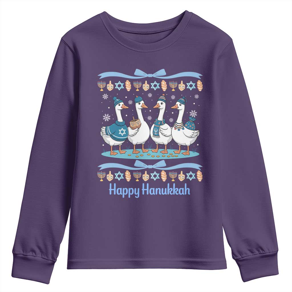 Happy Hanukkah Youth Sweatshirt Funny Silly Goose Chanukah TS14 Purple Print Your Wear