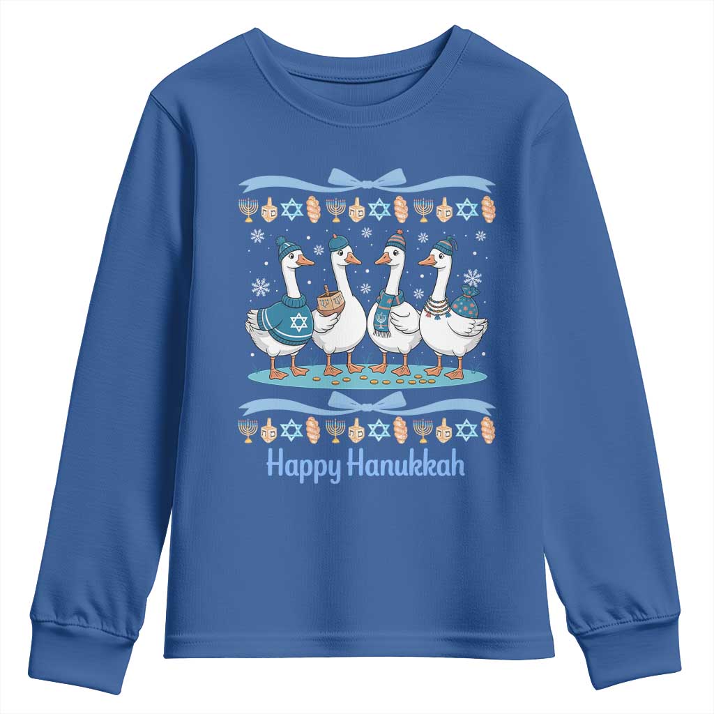 Happy Hanukkah Youth Sweatshirt Funny Silly Goose Chanukah TS14 Royal Blue Print Your Wear