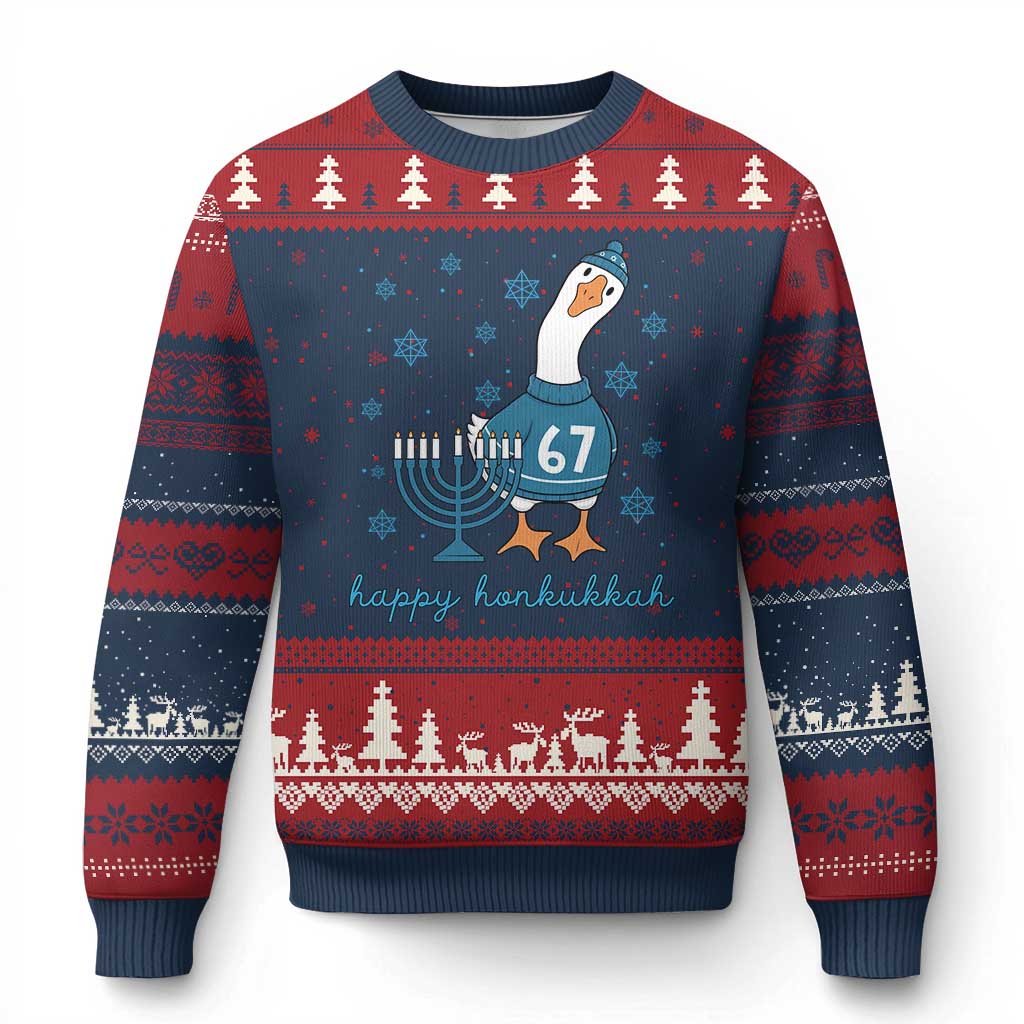 67 Six Seven Silly Goose Hanukkah Meme Ugly Christmas Sweater Happy Honkukkah TS14 Navy Red Print Your Wear