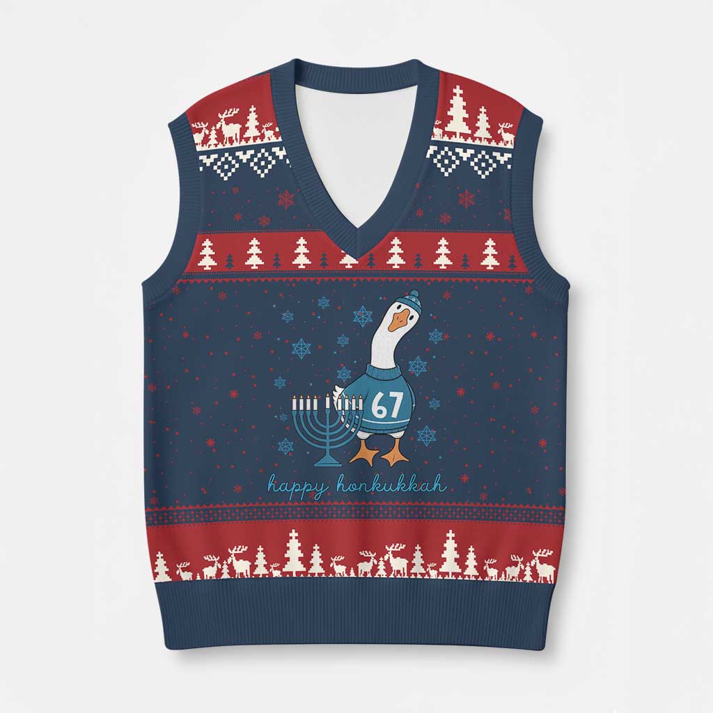 67 Six Seven Silly Goose Hanukkah Meme V-Neck Knit Sweater Vest Happy Honkukkah TS14 Navy Red Print Your Wear