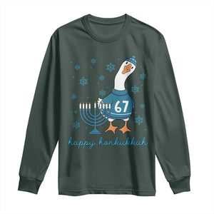 67 Six Seven Silly Goose Hanukkah Meme Long Sleeve Shirt Happy Honkukkah TS14 Dark Forest Green Print Your Wear