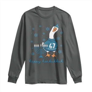 67 Six Seven Silly Goose Hanukkah Meme Long Sleeve Shirt Happy Honkukkah TS14 Dark Heather Print Your Wear