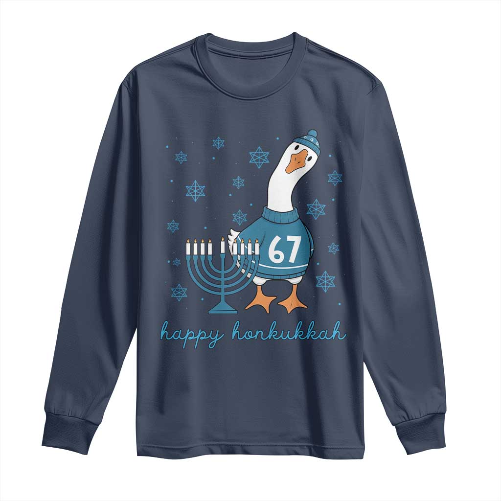 67 Six Seven Silly Goose Hanukkah Meme Long Sleeve Shirt Happy Honkukkah TS14 Navy Print Your Wear