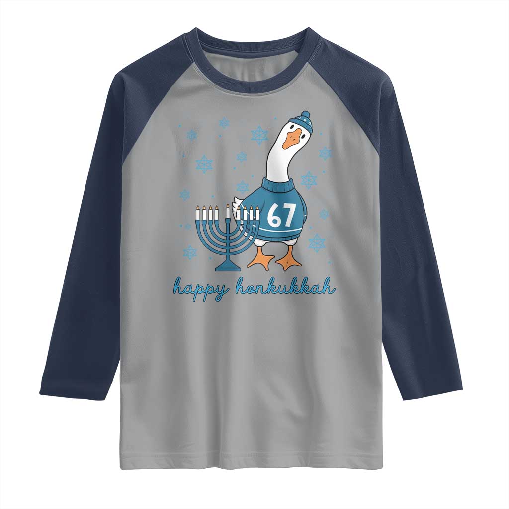 67 Six Seven Silly Goose Hanukkah Meme Raglan Shirt Happy Honkukkah TS14 Sport Gray Navy Print Your Wear