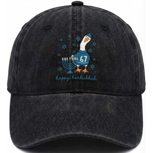 67 Six Seven Silly Goose Hanukkah Meme Washed Cotton Baseball Cap Happy Honkukkah TS14 Washed Cap Universal Fit Black Print Your Wear