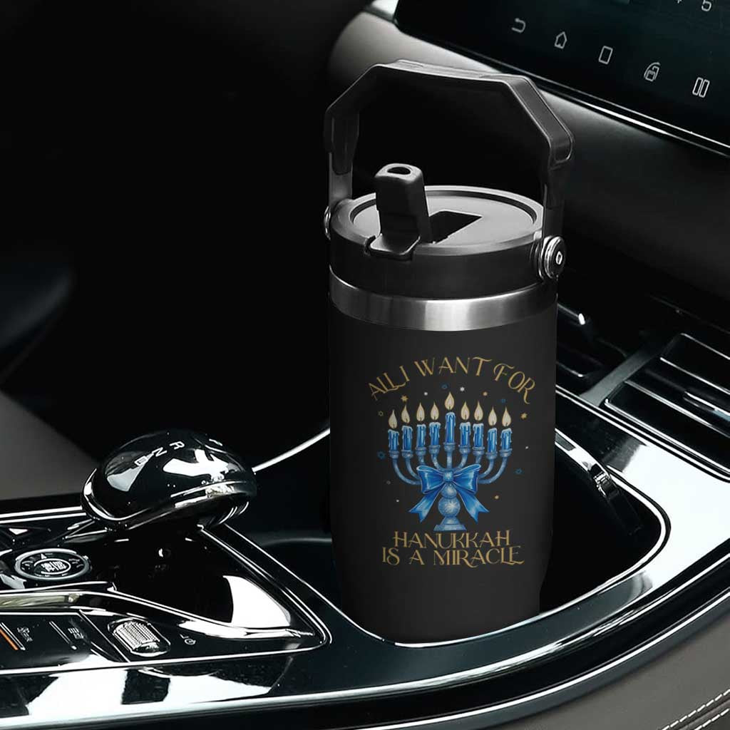 Funny Hanukkah Flip Straw Tumbler All I Want For Chanukkah Is A Miracle TS14 Print Your Wear