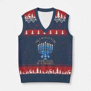 Funny Hanukkah V-Neck Knit Sweater Vest All I Want For Chanukkah Is A Miracle TS14 Navy Red Print Your Wear