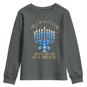 Funny Hanukkah Youth Sweatshirt All I Want For Chanukkah Is A Miracle TS14 Dark Heather Print Your Wear