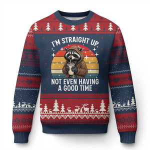 Funny Raccoon Meme Ugly Christmas Sweater I Am Straight Up Not Even Having A Good Time TS14 Navy Red Print Your Wear