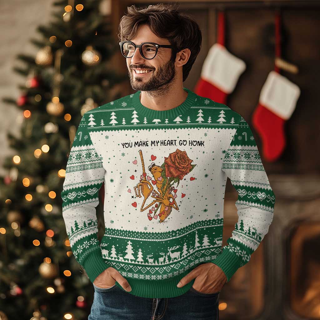 Marcus The Worm Valentine Meme Ugly Christmas Sweater You Make My Heart Go Honk TS14 Beige Green Print Your Wear