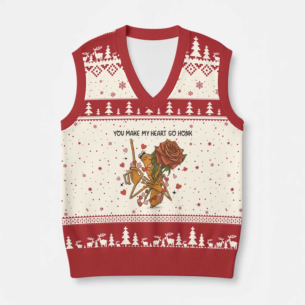 Marcus The Worm Valentine Meme V-Neck Knit Sweater Vest You Make My Heart Go Honk TS14 Beige Red Print Your Wear