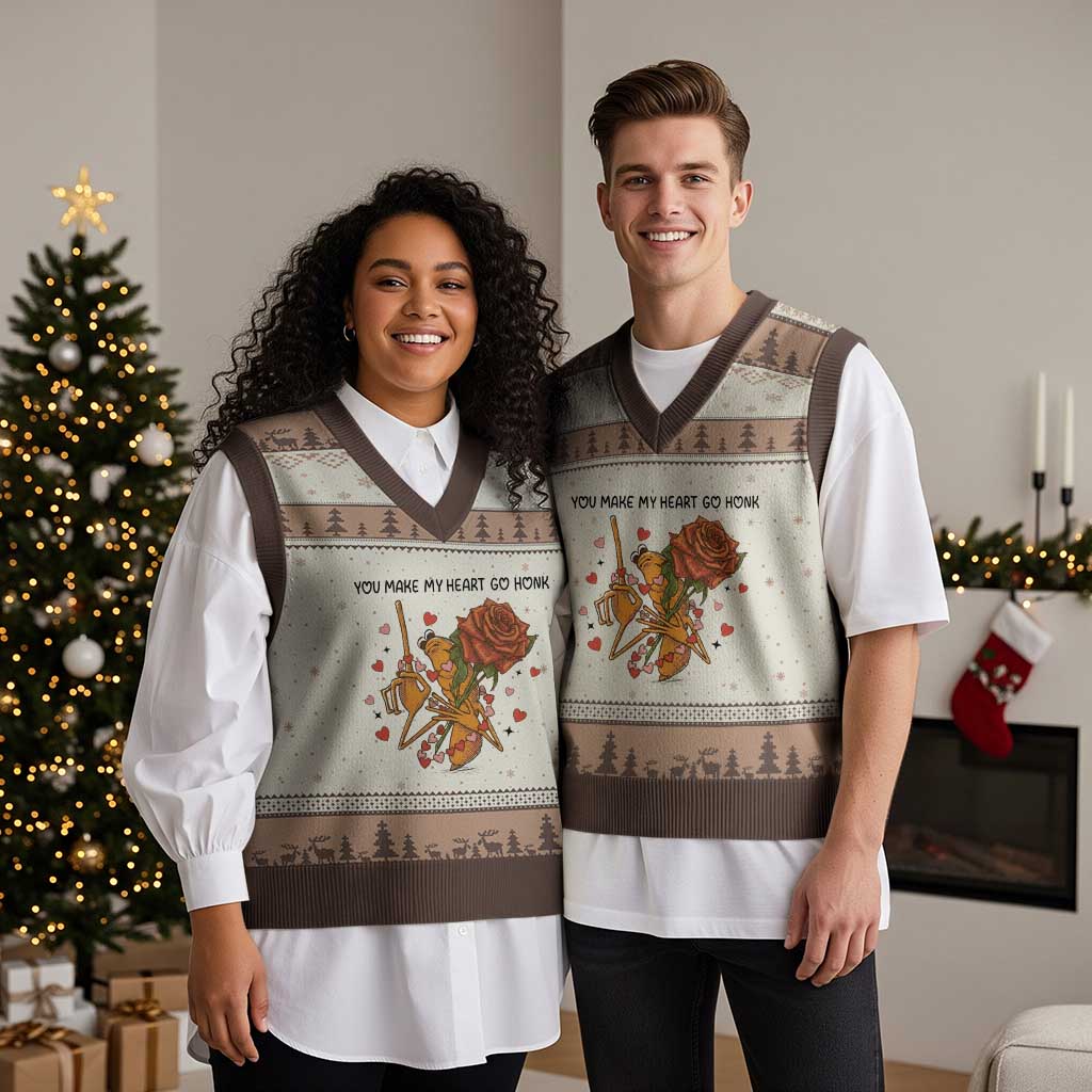 Marcus The Worm Valentine Meme V-Neck Knit Sweater Vest You Make My Heart Go Honk TS14 Mocha Mousse Print Your Wear