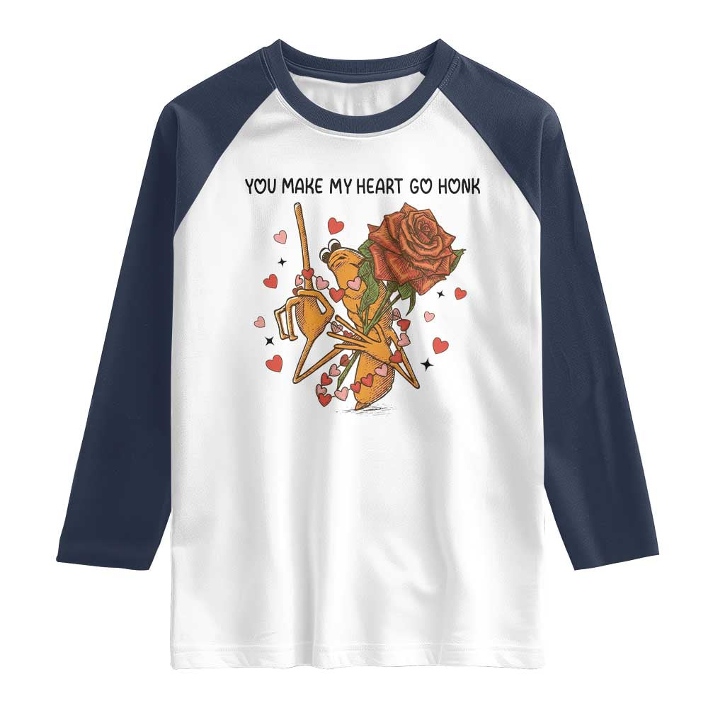Marcus The Worm Valentine Meme Raglan Shirt You Make My Heart Go Honk TS14 White Navy Print Your Wear
