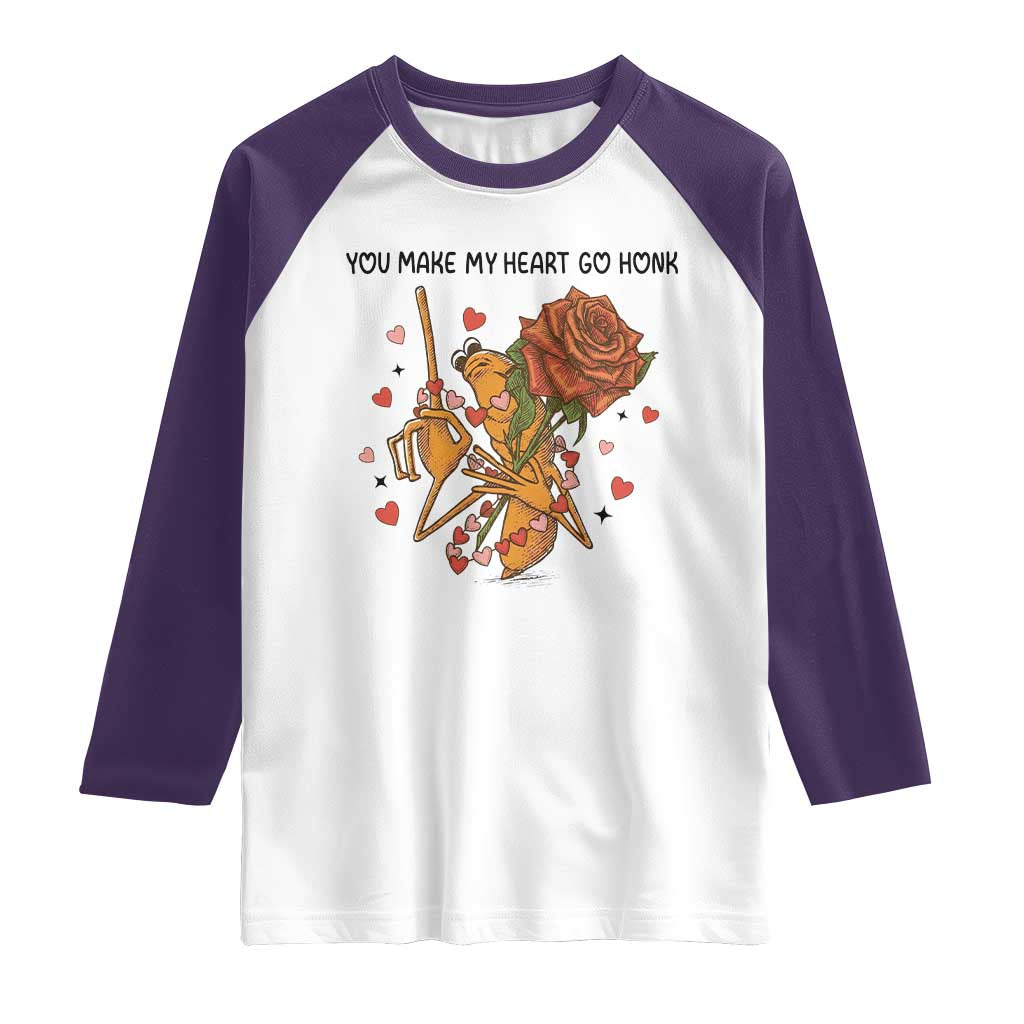 Marcus The Worm Valentine Meme Raglan Shirt You Make My Heart Go Honk TS14 White Purple Print Your Wear