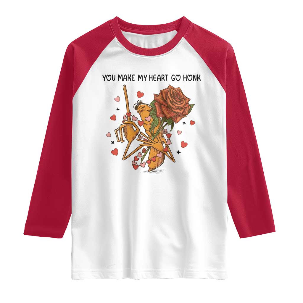 Marcus The Worm Valentine Meme Raglan Shirt You Make My Heart Go Honk TS14 White Red Print Your Wear