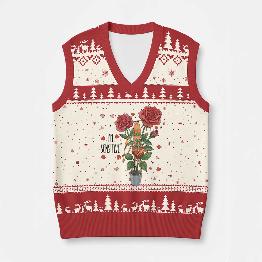 Marcus The Worm Valentine Meme V-Neck Knit Sweater Vest I Am Senstive TS14 Beige Red Print Your Wear