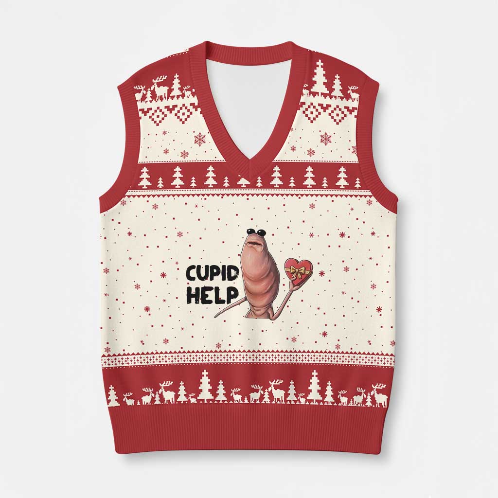 Marcus The Worm Valentine Meme V-Neck Knit Sweater Vest Cupid Help TS14 Beige Red Print Your Wear
