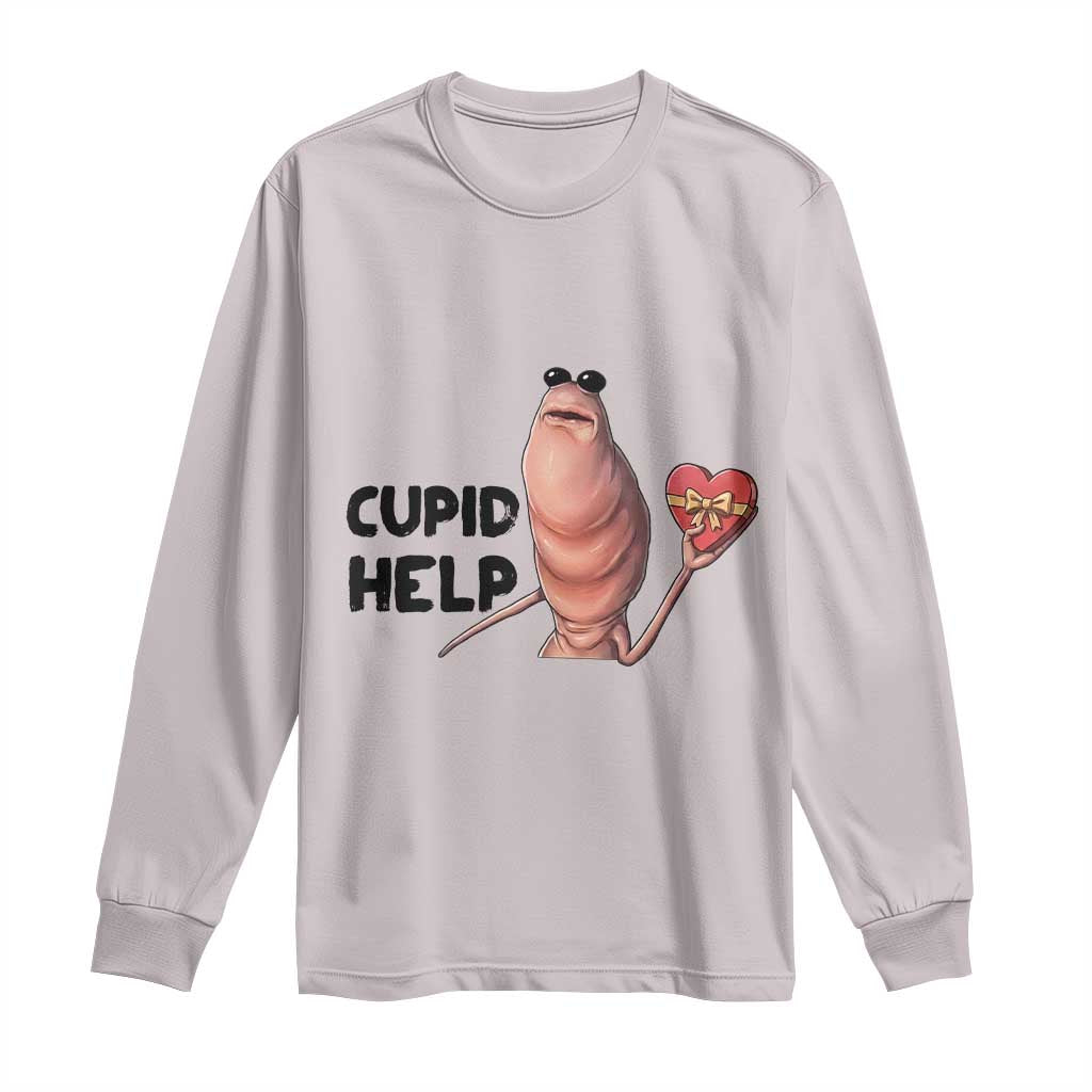 Marcus The Worm Valentine Meme Long Sleeve Shirt Cupid Help TS14 Ice Gray Print Your Wear