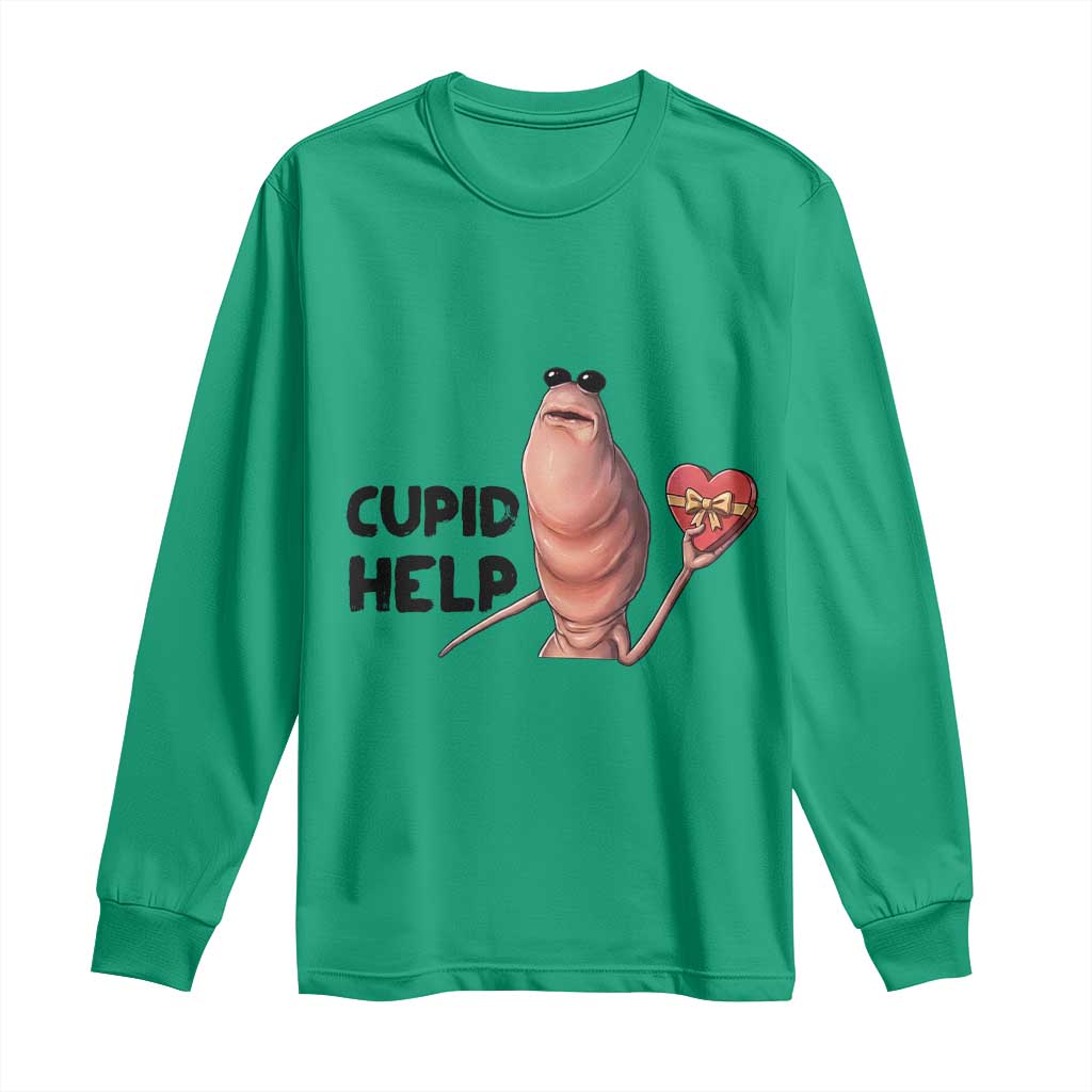 Marcus The Worm Valentine Meme Long Sleeve Shirt Cupid Help TS14 Irish Green Print Your Wear